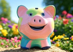 A colorful piggy bank representing money you save as a BGA using EP